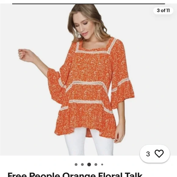 Free People Bohemian Orange Floral Top - Picture 2 of 8